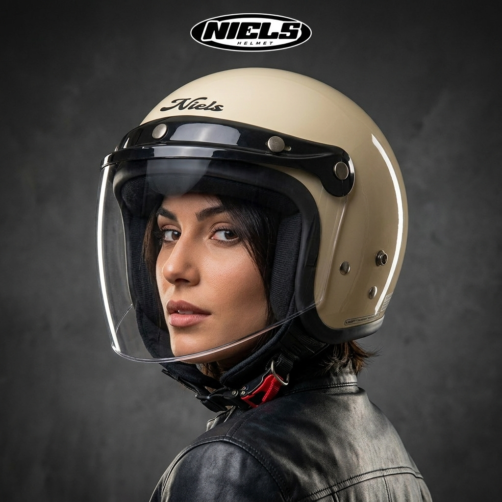 NIELS - Helm Bogo Retro CFH ITALY Dewasa Kaca Datar SNI Motorcycle - Gambar 2
