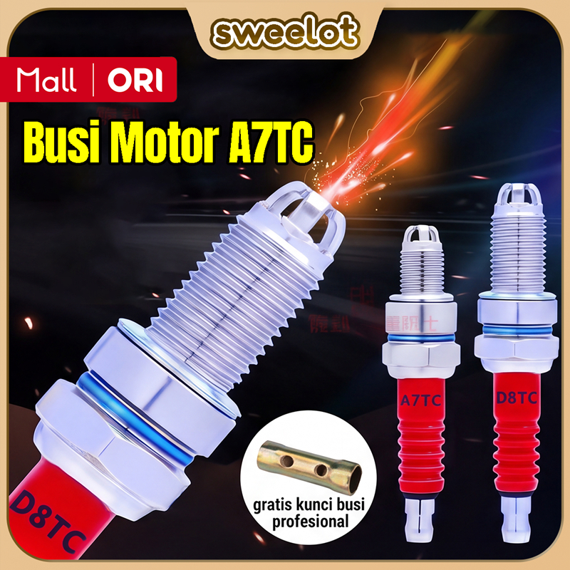 Busi Motor D8TC A7TC Iridium Nikel Tembaga Api Kuat Pengapian Busi Motor Roda Tiga & Bebek Awet Tahan Lama