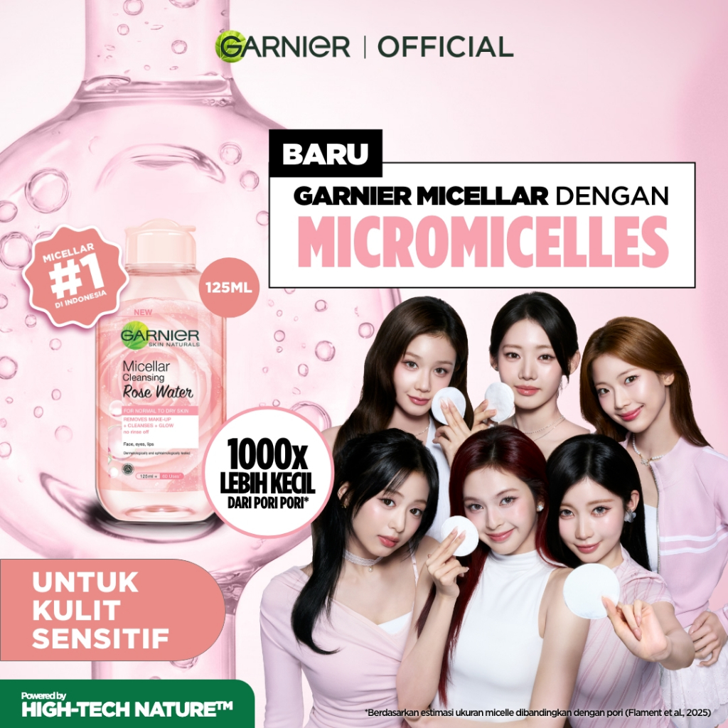 Garnier Micellar Rose Water Cleanse & Glow Skin Care 125ml (Make Up Remover Dengan Air Mawar) / Cocok Untuk Kulit Sensitif Pembersih Makeup Wajah Remover