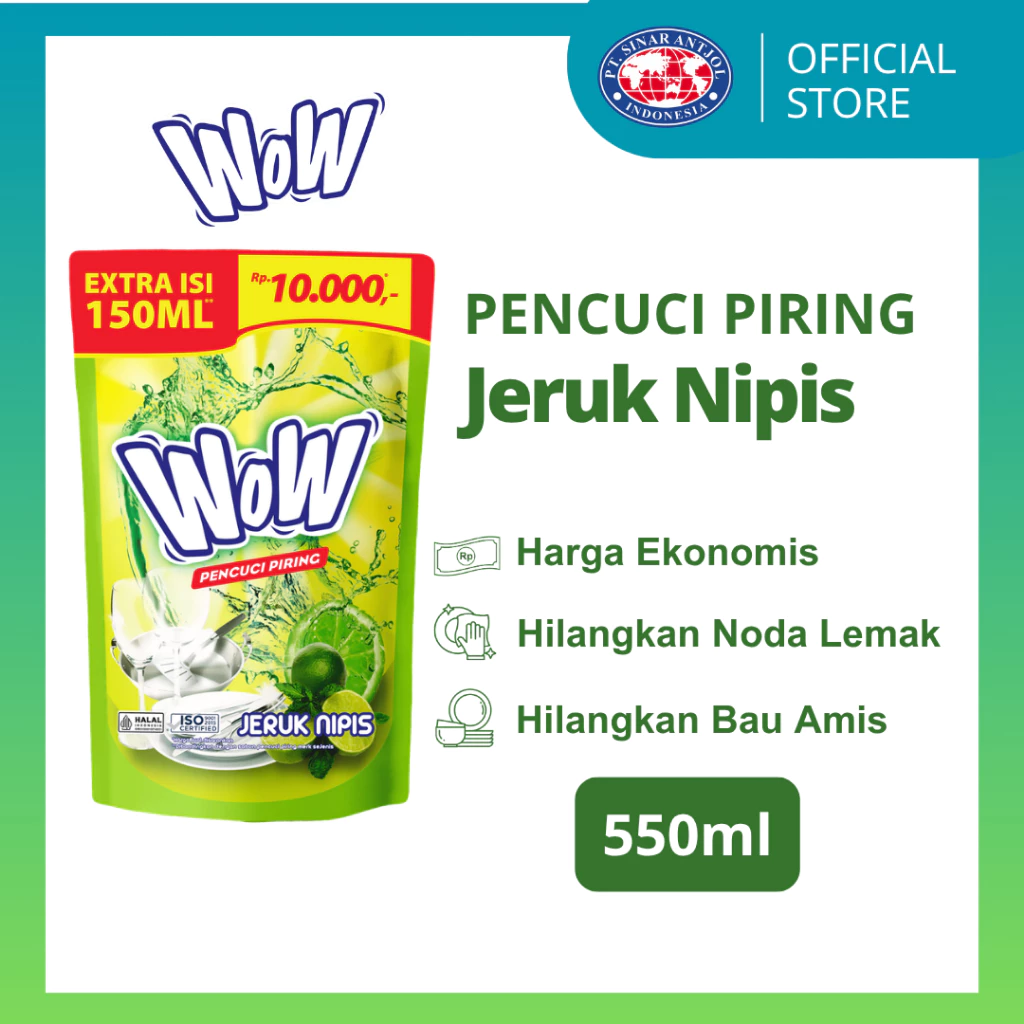 WOW Dishwash Lime 550ml 10k Pencuci Piring Jeruk Nipis