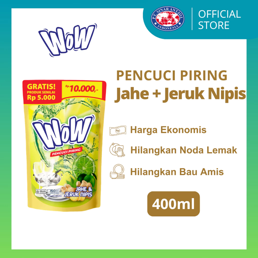 WOW Dishwah Lime + Ginger 400ml Sabun Cair Pencuci Piring (JAHE) - Gambar 4