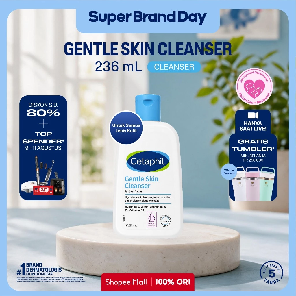 [HANYA DI LIVE] Cetaphil Gentle Skin Cleanser 236ml dengan Niacinamide, Glycerin dan Panthenol Sabun Pembersih Muka Untuk Segala Jenis Kulit