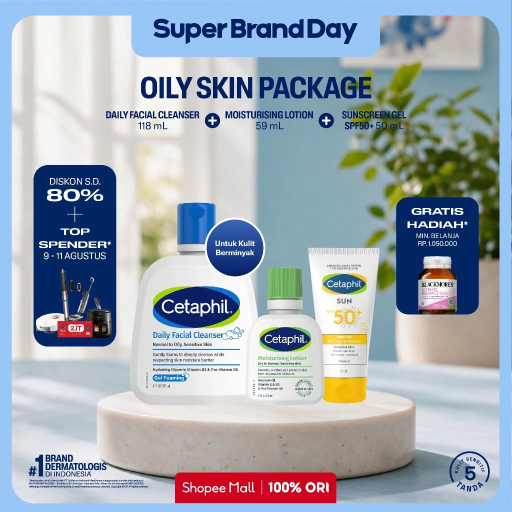 Cetaphil Daily Facial Cleanser 118ml + Moisturizing Lotion 59ml + Sun SPF50+ Light Gel 50ml