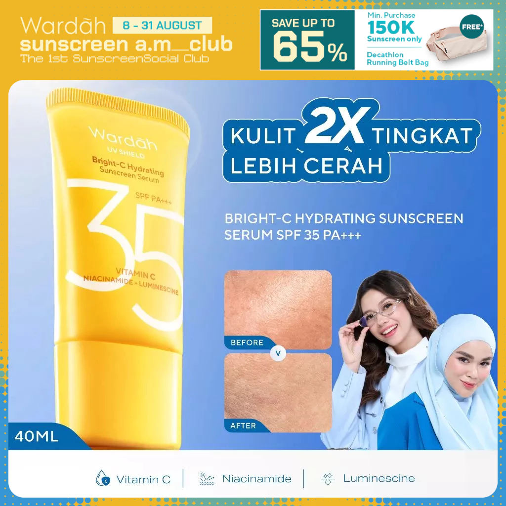 NEW FORMULA AND PACKAGING! Wardah UV Shield Bright-C Hydrating Sunscreen Serum SPF 35 PA+++ Sunscreen 0% Alkohol dengan Vitamin C + Niacinamide Brightening Glow Tekstur Ringan Tidak Lengket Melembabkan Semua Jenis Kulit - Skincare
