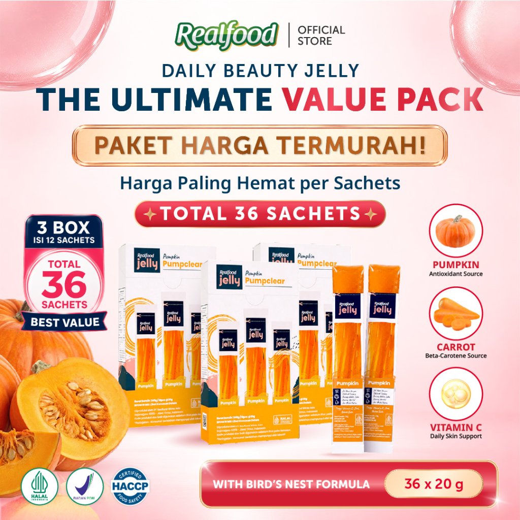 BEST VALUE BUNDLE 36 Sct Realfood Jelly Pumpclear Sarang Burung Walet dengan Vitamin C, Ekstrak Wortel dan Labu Kuning