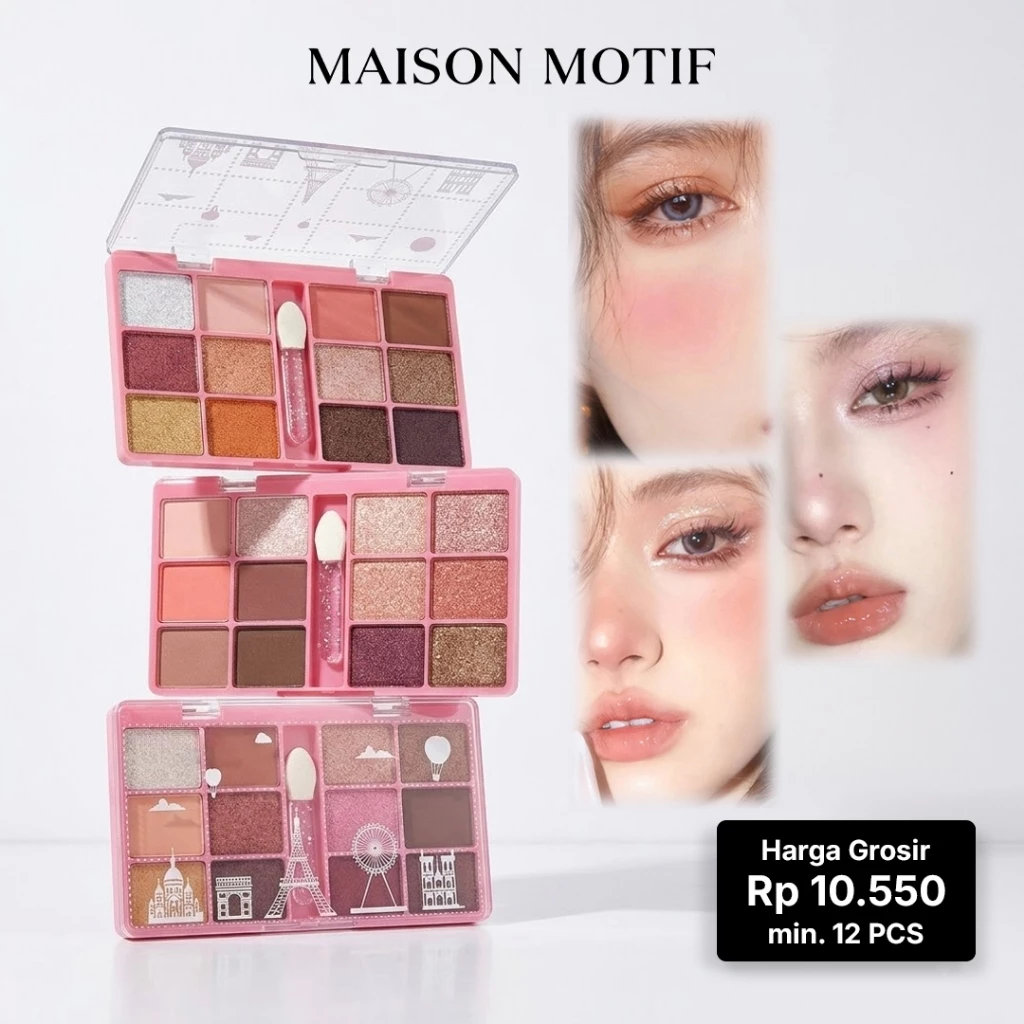 GROSIR 12 Pcs Eyeshadow Palette 12 Warna Blush On Highlighter Matte Shimmer Waterproof Brush 289
