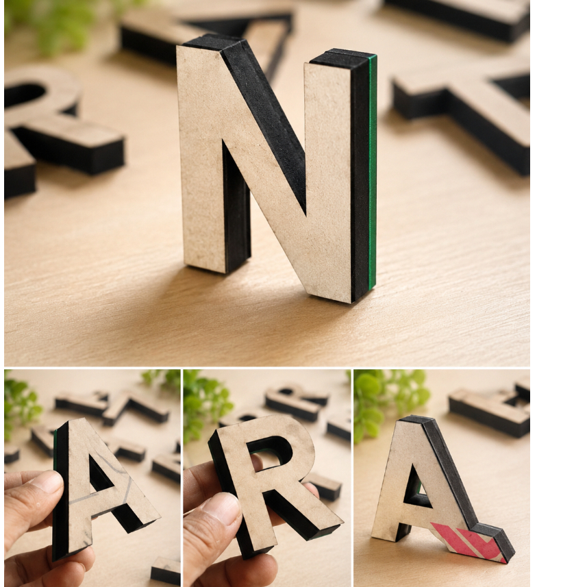 Huruf dan Nomor Timbul Akrilik 2mm Lapis Spon Eva 10mm, Letter Akrilik Custom, Laser Cutting