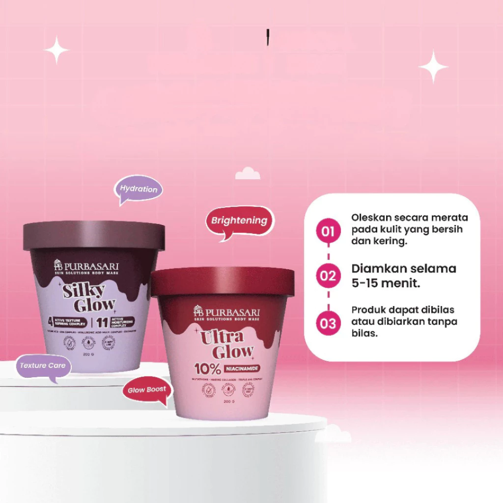 Purbasari Skin Solutions Body Mask Series -200Gr -SILKY GLOW - ULTRA GLOW / Distributor Cream Ori - Gambar 3