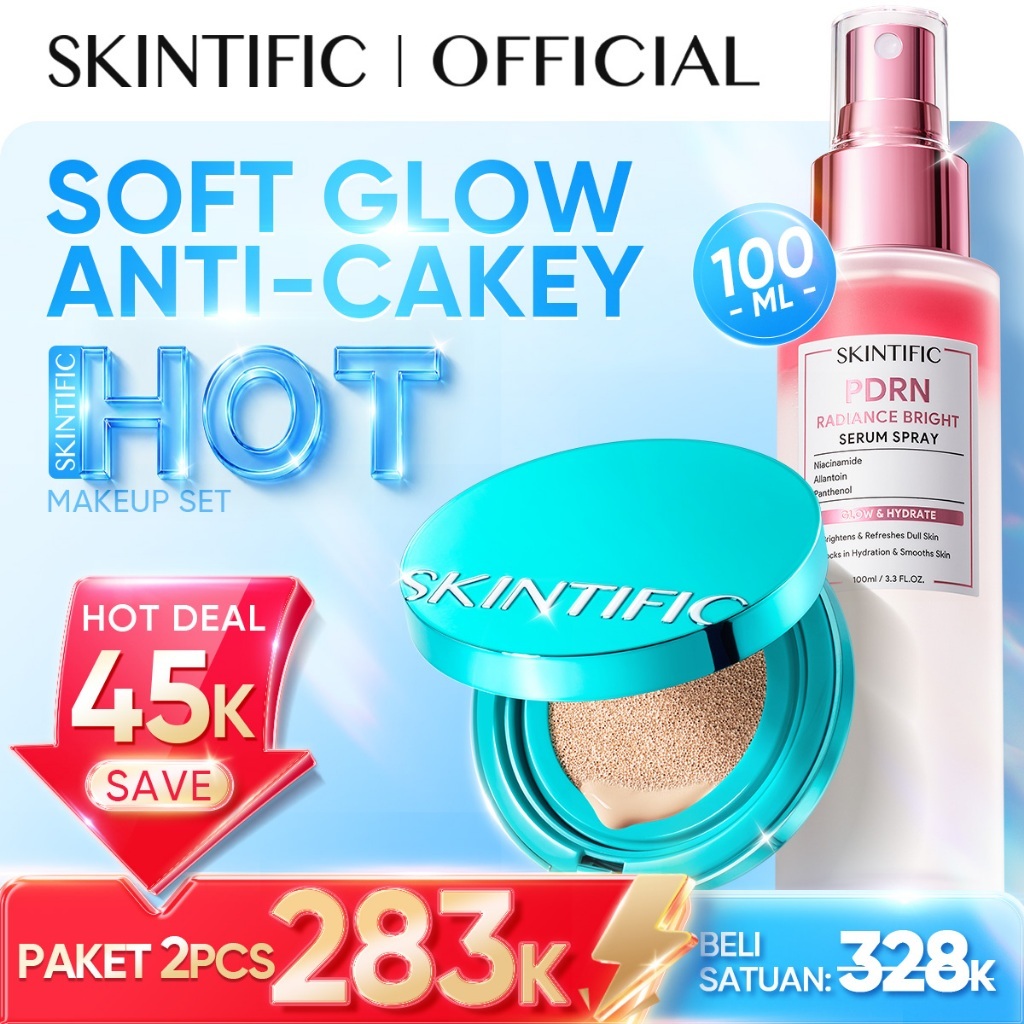 SKINTIFlC - 2PCS Glow makeup Set /perfect stay serum matte cushion foundation spf 50 pa++++ & Instant Glowing Serum Spray Combo High Coverage skin tint foundation
