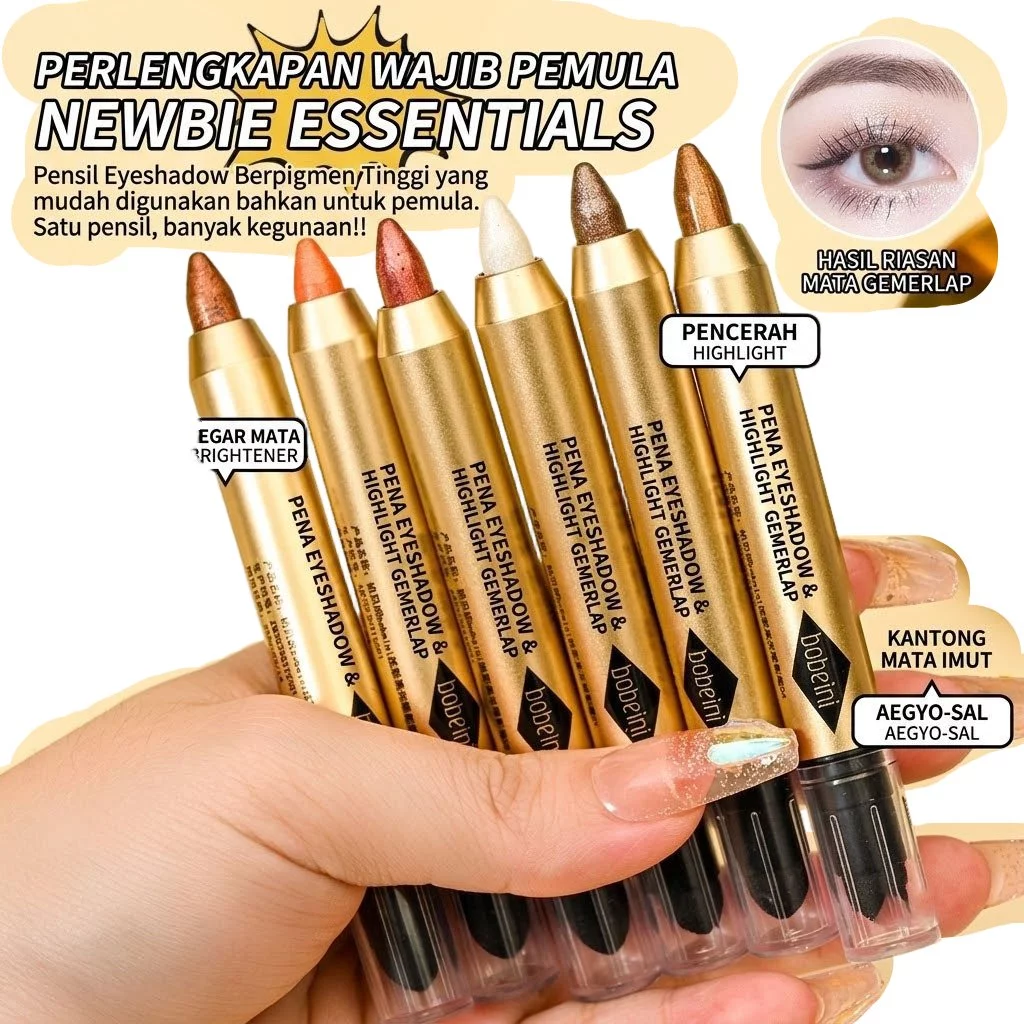 Eyeshadow Stick 2 in 1 Glitter Highlighter Pensil Waterproof Tahan Lama Shimmer Double Ended Murah 77001 - Gambar 2