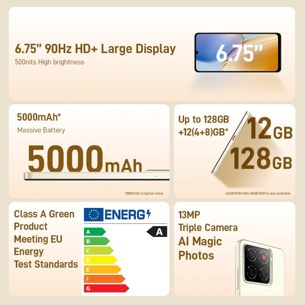 [SPECIAL 9.9] nubia A56 ROM 128GB RAM 12GB (4+8GB) Smartphone Kamera AI 13MP Triple Camera Layar 6.75" 90Hz, Baterai 5000mAh Fast Charging - Gambar 4
