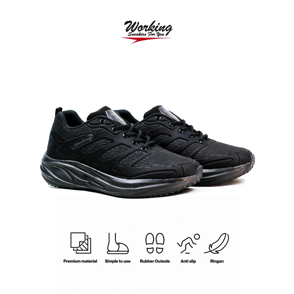 Working Sneakers For You Code Sergion Sepatu Full Hitam Pria Wanita Size 36 - 43 / Sepatu Sekolah / Casual / Running
