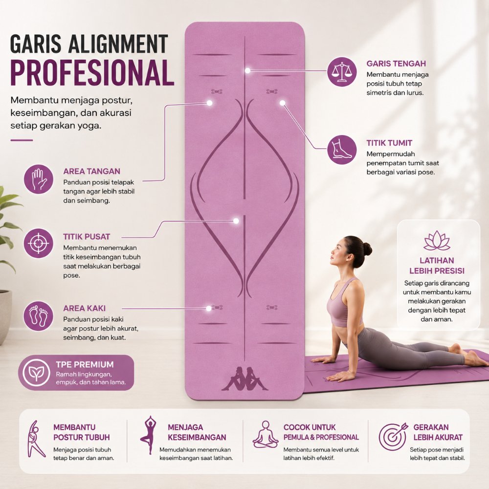 KAPPA Yoga Mat TPE Matras Olahraga Matras Yoga Anti Slip Karpet Olahraga Tebal 6mm - Gambar 3