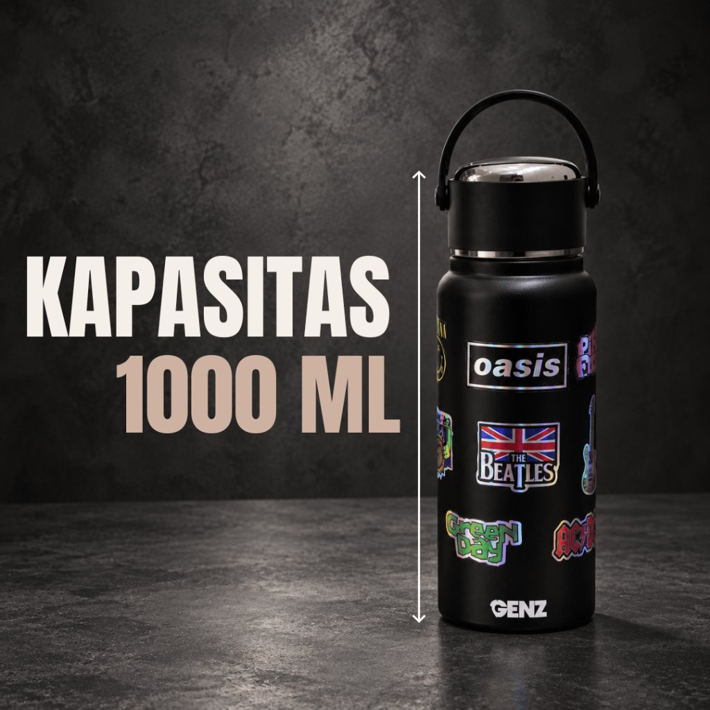 GENZ HeadLiner Tumbler Stainless Steel 1000ML/1LITER – Tumbler Minum Motif Band Hologram Handle Carry Double Wall Insulated foto 4