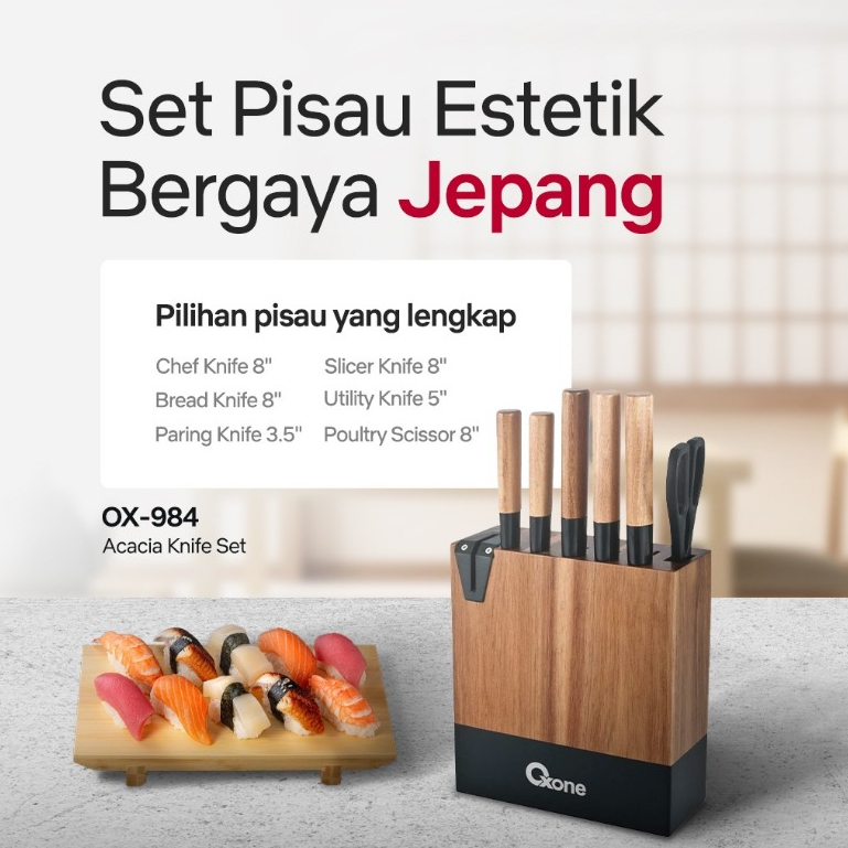 Oxone OX984 Pisau Set Stainless Gagang Kayu Premium Kitchen Tools - Gambar 4