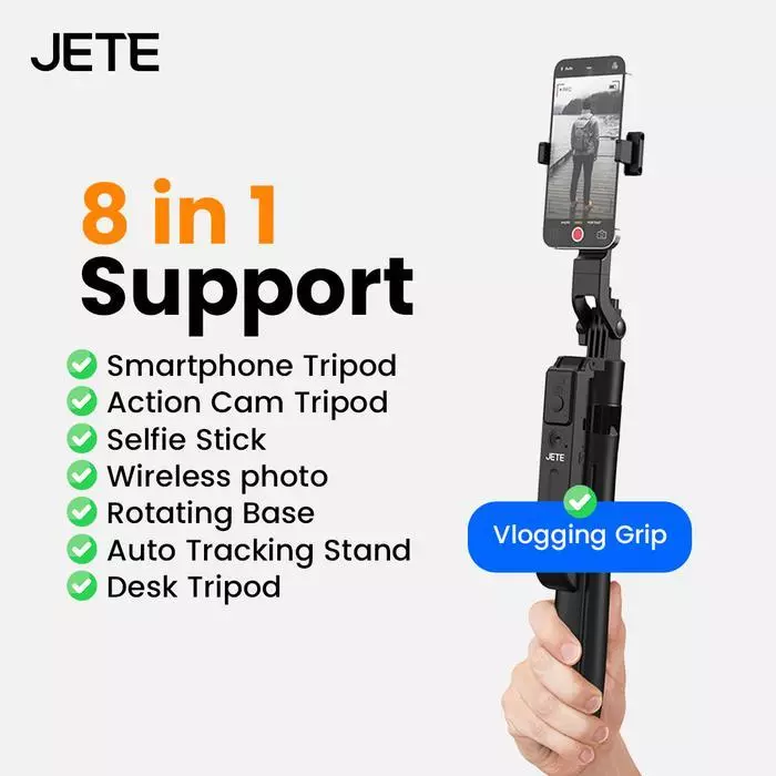 JETE Tripod Bluetooth H15 with AI Motion Sensor Portable Tongsis Selfie Stick 1.8m With Ring light Postel Wireless Remote Action Kamera HP - Gambar 4