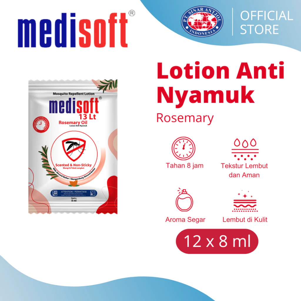 RENCENG 12 pcs - Medisoft Mosquito Repellent 8ml ROSEMARY Oil - Lotion Anti Nyamuk MERAH Sachet