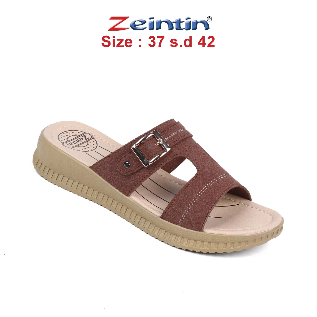 Zeintin - Sandal Wanita Wedges Zeintin HP Hitam Fashion Wanita Sendal Wanita Bahan Kulit Sintetis - Gambar 4