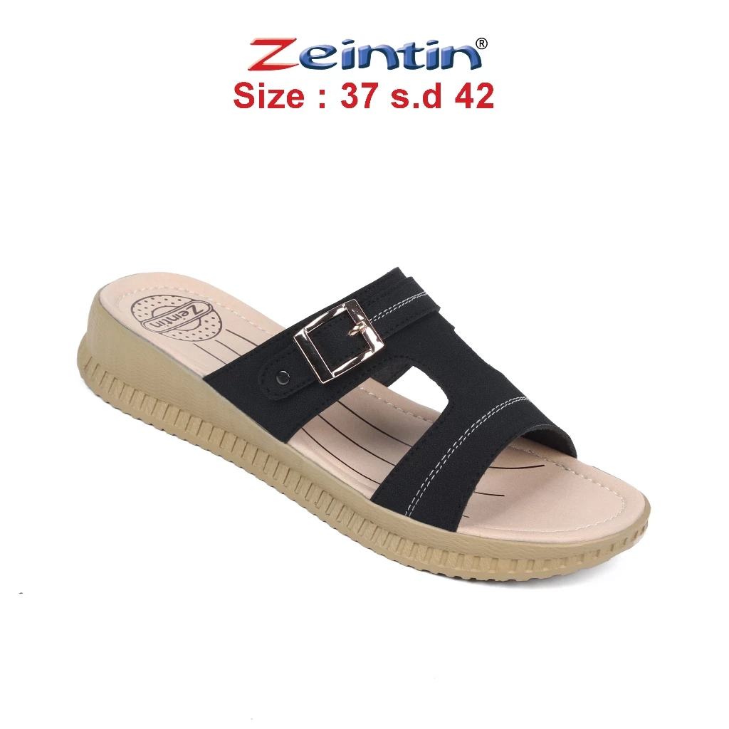 Zeintin - Sandal Wanita Wedges Zeintin HP Hitam Fashion Wanita Sendal Wanita Bahan Kulit Sintetis - Gambar 3