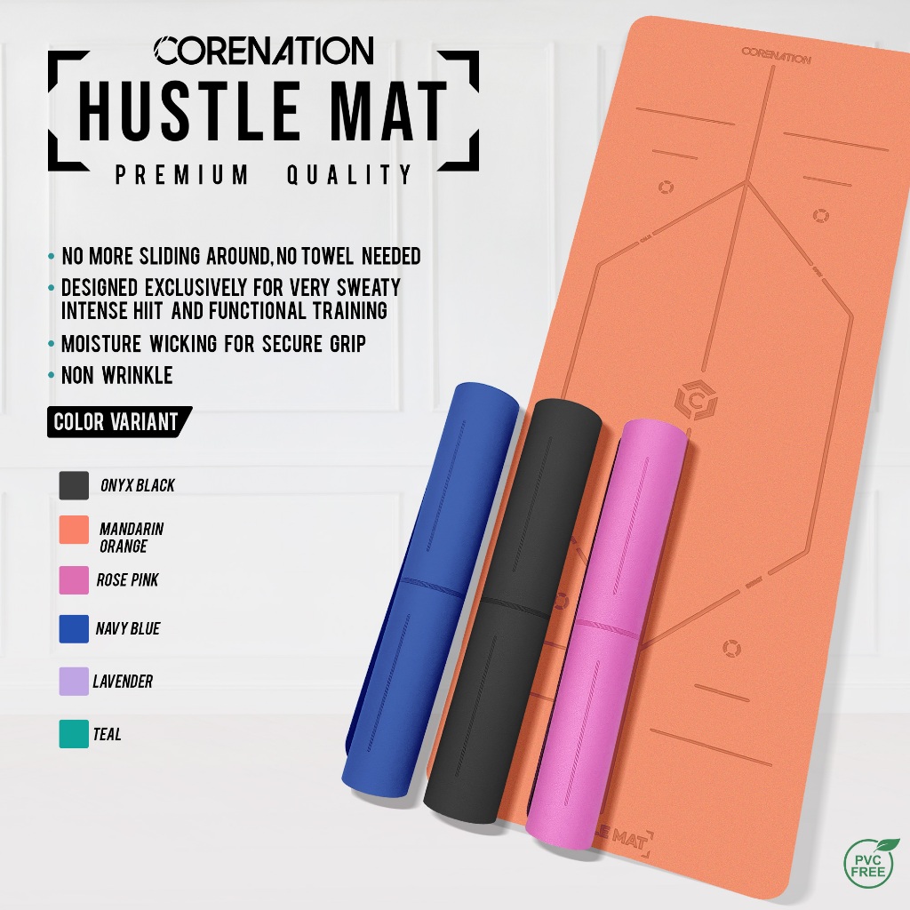 CoreNation Matras Yoga Hustle Mat 4.5MM Dan 5MM / Workout Mat Anti Slip / Yoga Mat Lux Matras Olahraga Senam - Gambar 3