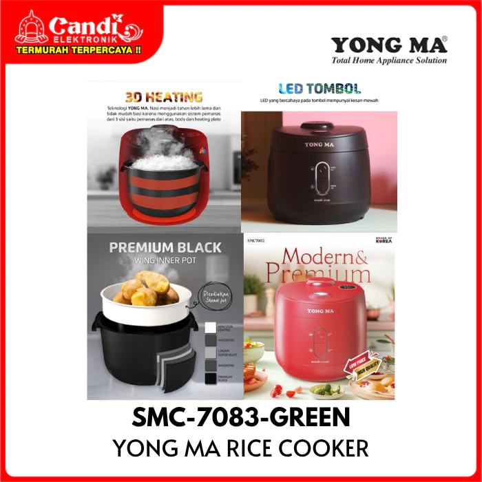 YONGMA Rice Cooker Penanak Nasi 1,8 Liter Inner Pot Premium Black HIJAU SMC-7083-GREEN - Gambar 4