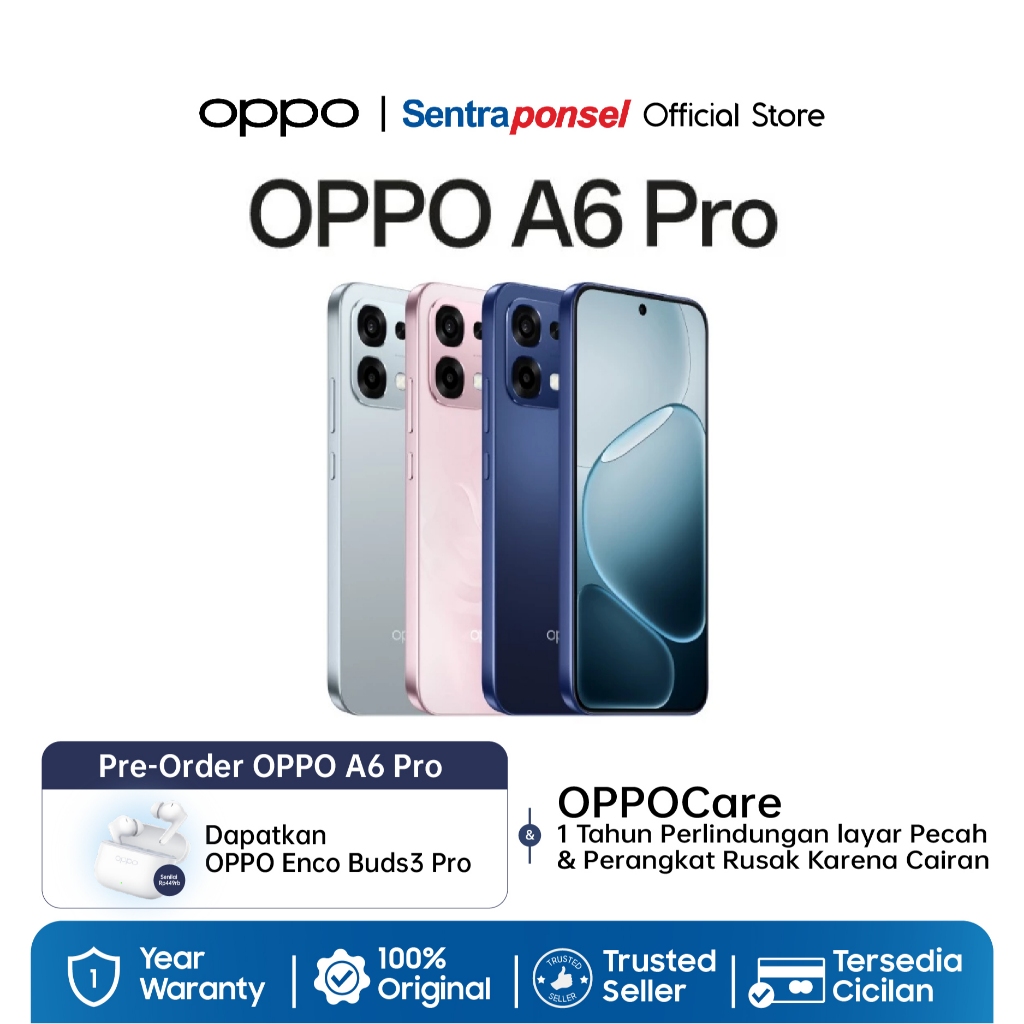 OPPO A6 Pro 8GB/128GB 8GB/256GB AMOLED Ultra Cerah 120Hz 7000mAh 80W SUPERVOOC, Sistem VC SuperCool, Ketahanan Air - Garansi Resmi