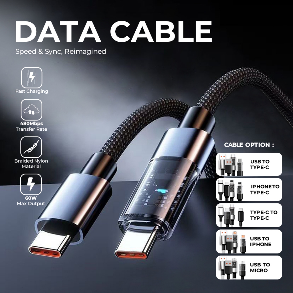 Matei COD Kabel Charger 60W Fast Charging Type C Micro USB lightning Data Cable For IOS Android