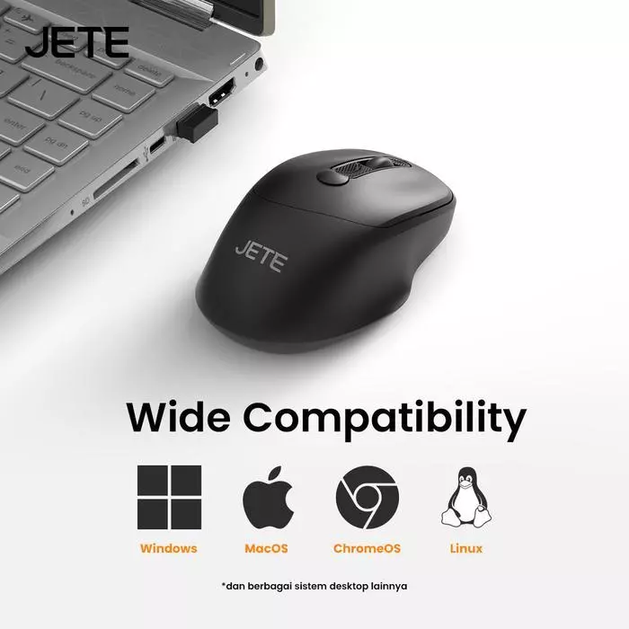 JETE Mouse Wireless MS205 2.4GHz 1600Dpi Ergonomic Silent Click & Palm Rest Area untuk Kantor Komputer Laptop (RTL) - Gambar 2