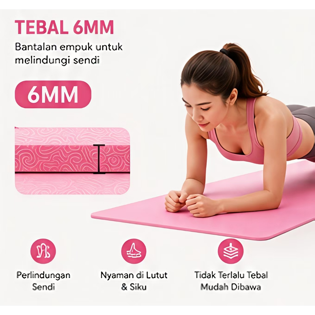 PROYOGA Matras Yoga TPE Premium Anti Selip 2 Sisi Tebal / Peredam Suara, Anti Goyang, Empuk & Nyaman untuk Yoga, Pilates, Gym dan Fitness di Rumah - Gambar 2