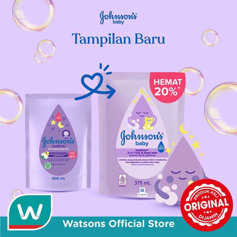 Johnson's Baby Bedtime Hair & Body Bath Refill 375ml - Sabun Bayi 2in1, lembut, jaga skin barrier kulit, dengan aroma Lily & Jasmine, membantu bayi lebih rileks & nyaman - Gambar 3