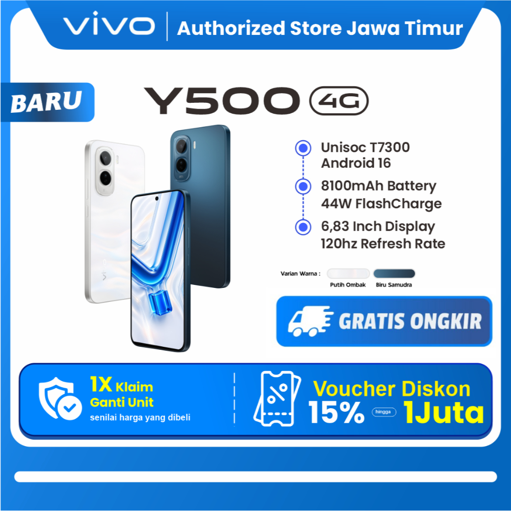 [NEW LAUNCH] vivo Y500 (6+128 dan 6+256) Baterai 8100mAh Ultra Nonstop, Layar 1.5K AMOLED Borderless, 32MP Wide Selfie + 50MP Sony Kamera, 3K Vapor Chamber Cooling, IP68/69 Tahan Air Ekstrem