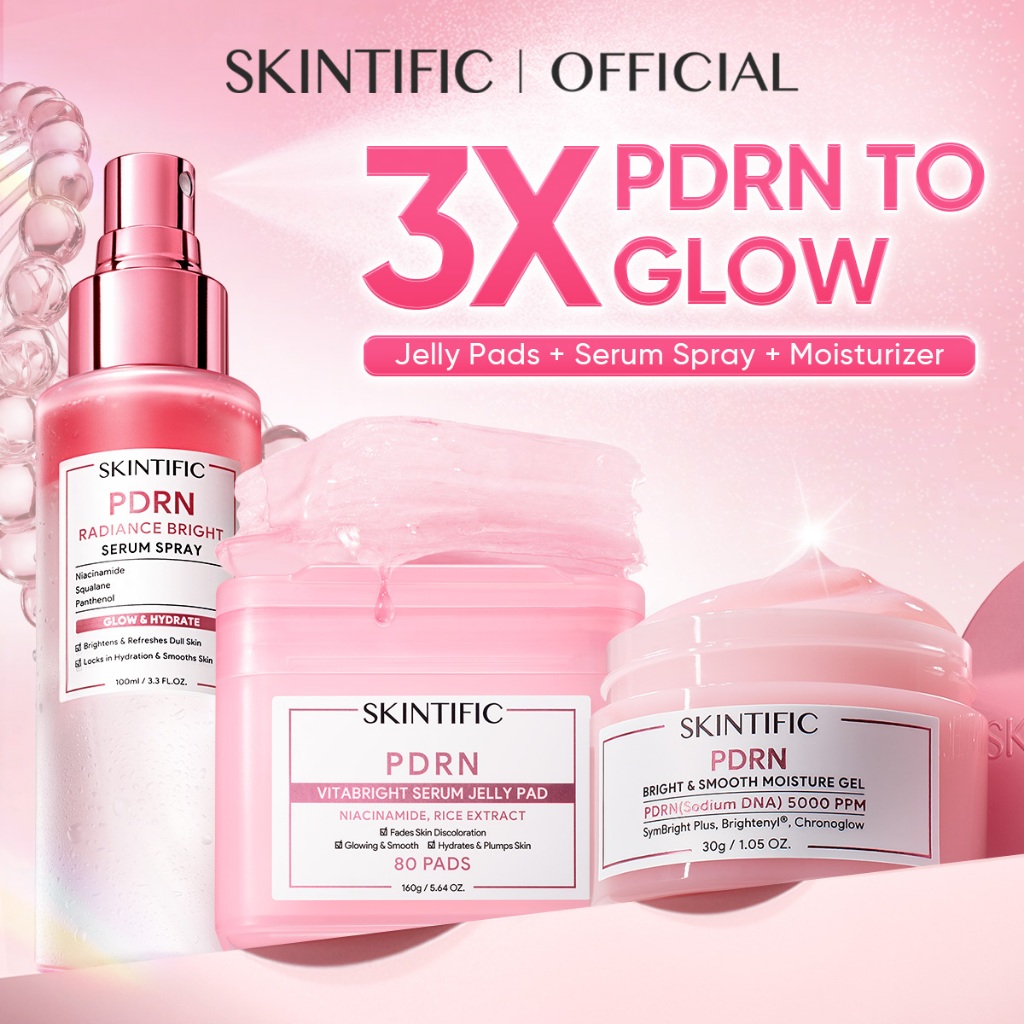 [NEW LACUNCH] SKINTIFIC - 3PCS PDRN Glowing Set / PDRN Brightening Serum Spray + Jelly Pads / Serum + Moisturizer / Niacinamide Toner Damask Rose Cleanser Moisture Gel Smooth Skincare