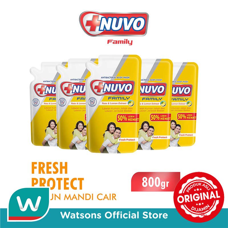 Nuvo Family Sabun Mandi Cair Fresh Protect Pouch 800g X 5