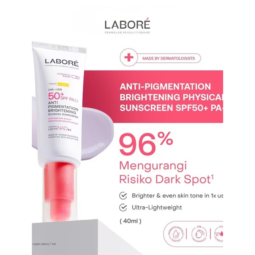 LABORE Dermalab Revolutionaire Anti Pigmentation Brightening Physical Sunscreen UVA UVB / MJO - Gambar 3