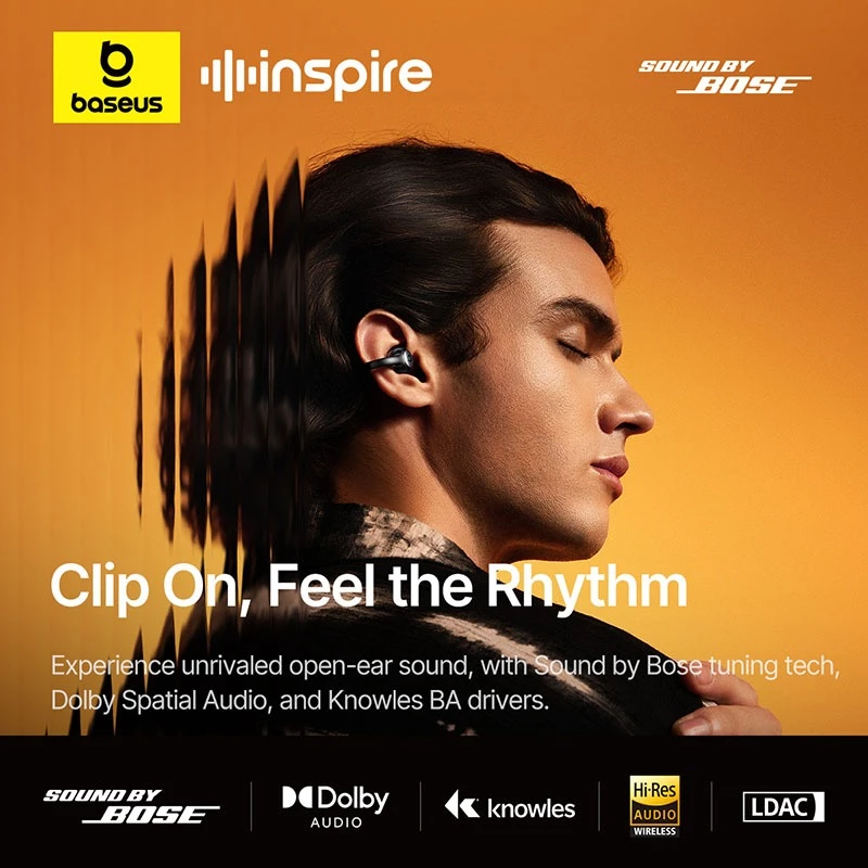 Baseus Inspire XC1 Open-Ear True Wireless Earbuds Clip on Design Earphone with 40Hrs Playtime&Water resistance - Gambar 2