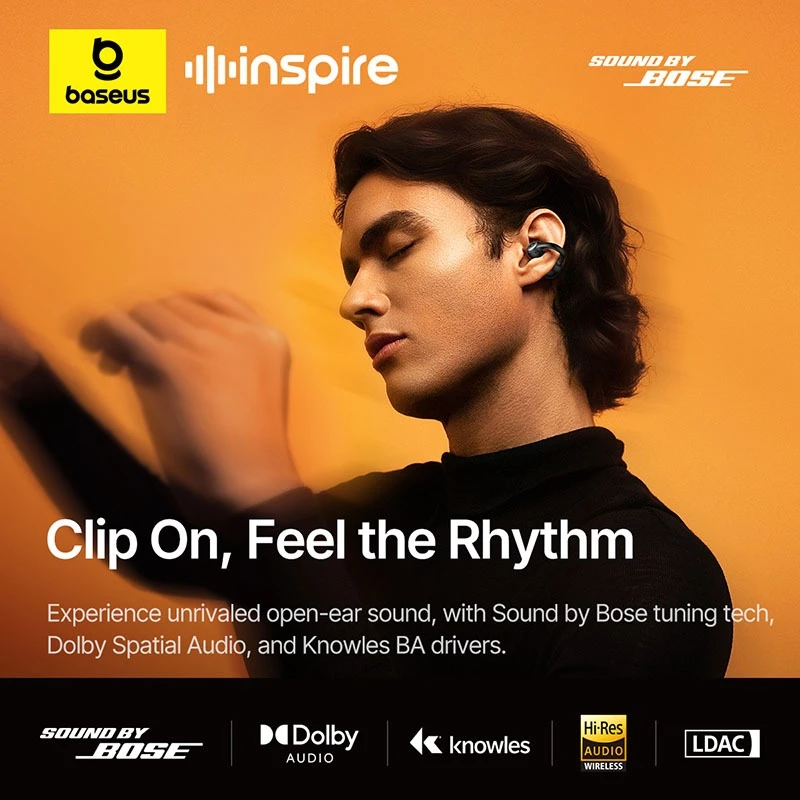Baseus Inspire XC1 Open-Ear True Wireless Earbuds Clip on Design Earphone with 40Hrs Playtime&Water resistance - Gambar 3