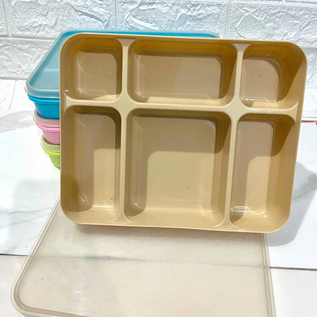 Dreamyhouse Kotak Bekal Bento Bahan Plastik Lunch Box 6 Sekat Warna Pastel - Gambar 4