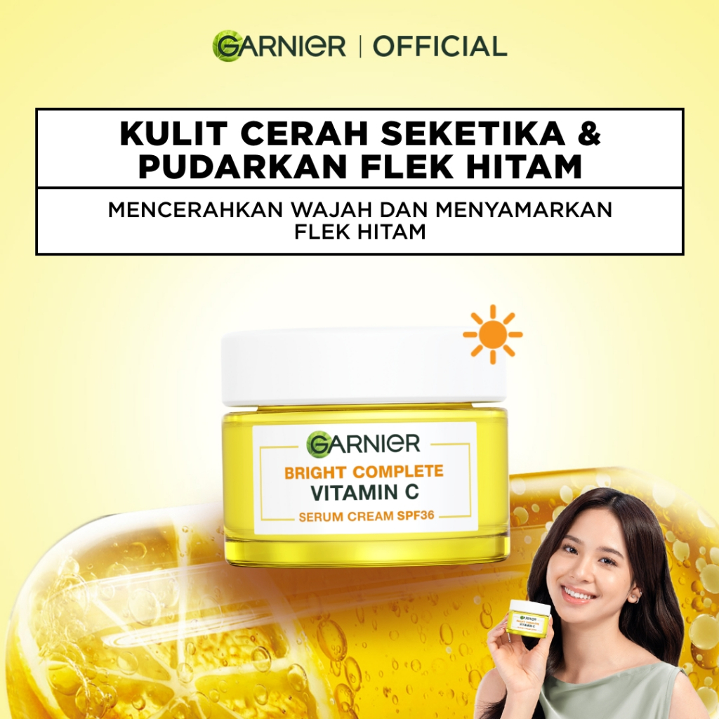 GARNIER Bright Complete Vitamin C Tone Up Day Cream Moisturizer Krim Siang Mencerahkan SPF 36 PA +++ 50 ml Brightening Serum Glowing Skincare - Krim Siang Pelembab Wajah Pemutih Wajah Toner Hand Cream Moisturizer Skin Barrier