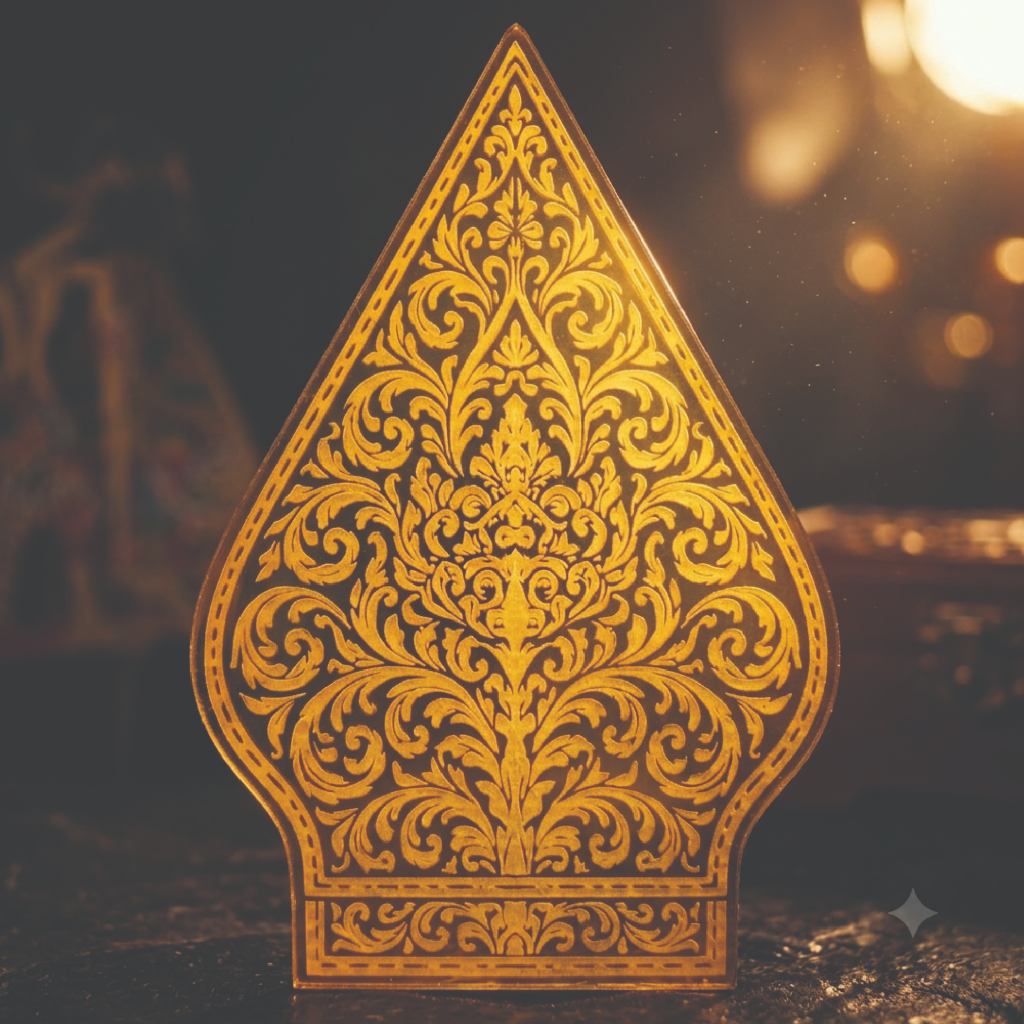 Wayang Kulit Akrilik mirror gold Gunungan Jumbo - kecil Laser Cut