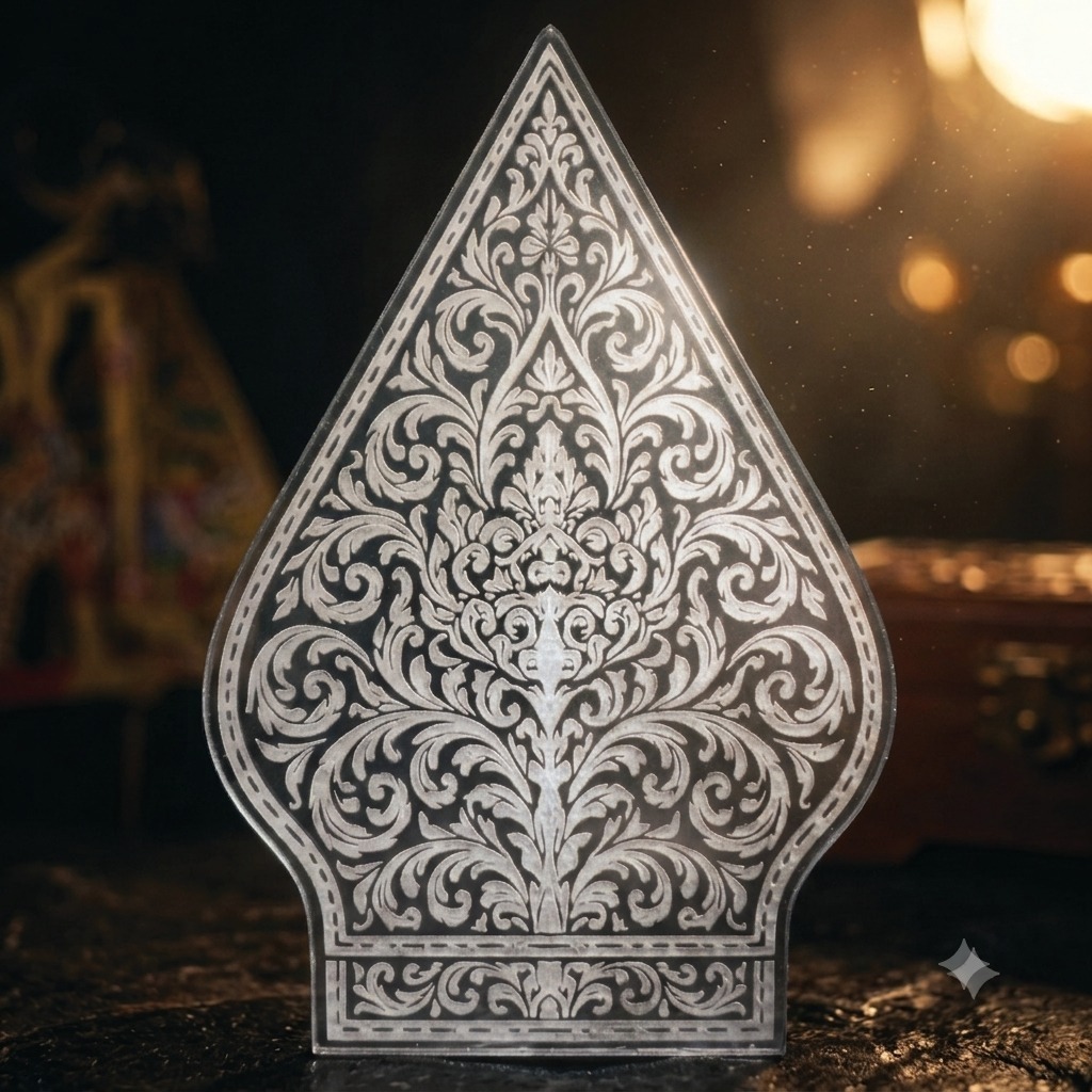 Wayang Kulit Akrilik mirror gold Gunungan Jumbo - kecil Laser Cut - Gambar 2