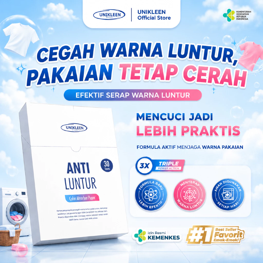 UNIKLEEN Kertas penyerap warna baju anti luntur color catcher pencegah luntur pada pakaian 30lbr / laundry anti-staining color-absorbing sheets / color absorber paper