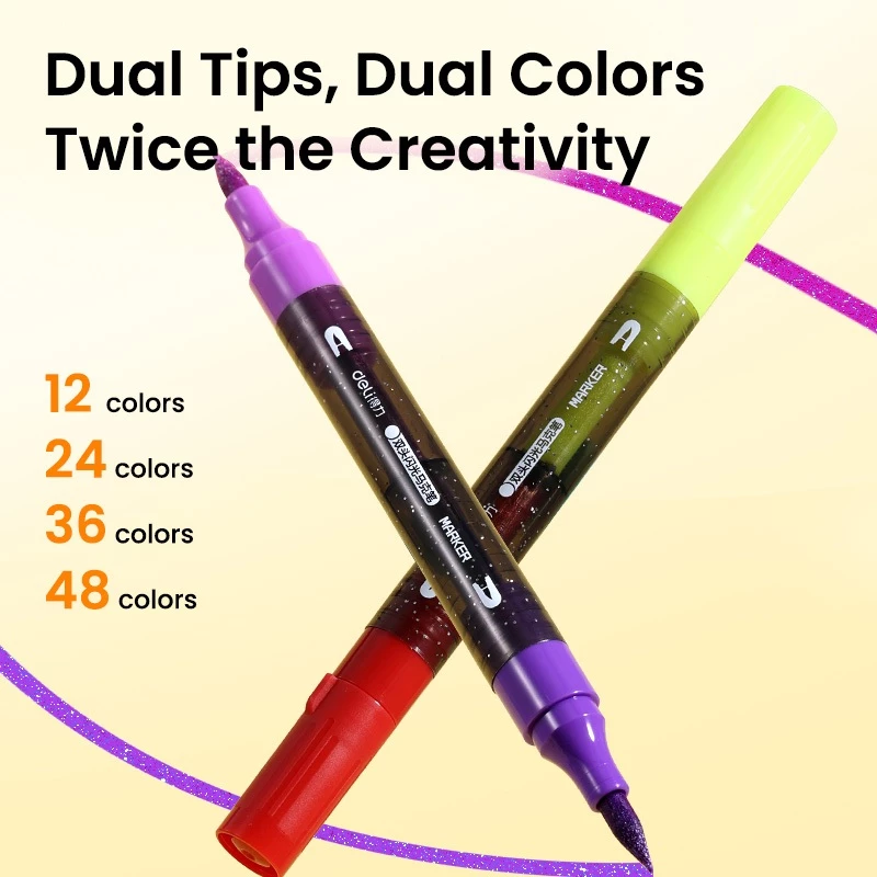 Deli Glitter Marker Dual Tip / Spidol Glitter Warna Dual Tip 12/24/36/48 HM292 - Gambar 3