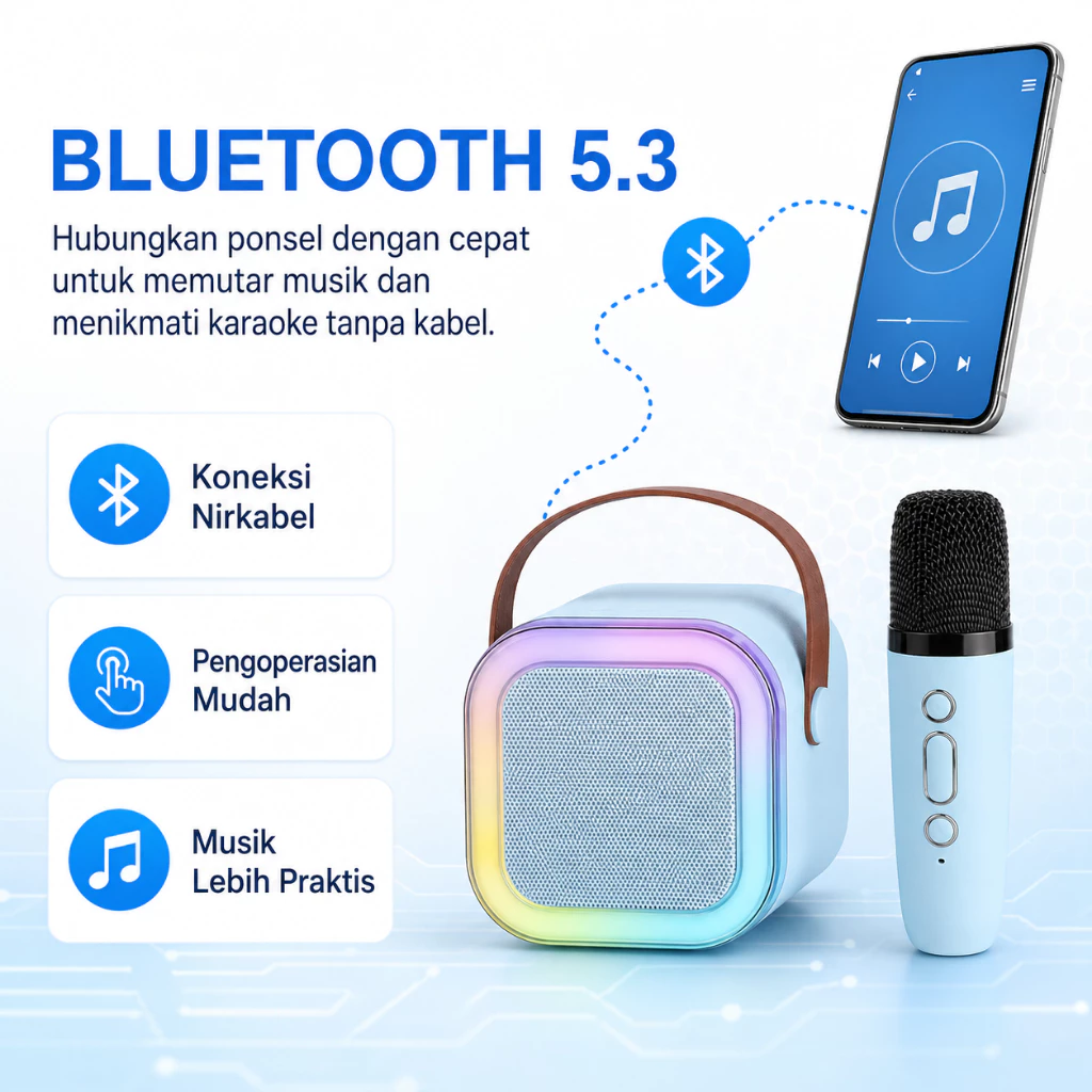 Speaker Bluetooth Mini K12 Bass Keren Portable Bisa Karaoke With 2mic Baterai Tahan Lama Support TF Card - Gambar 2