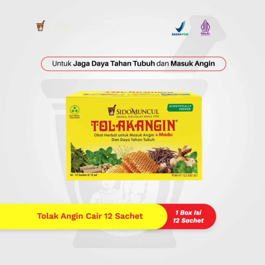 SIDOMUNCUL Tolak Angin Cair Herbal 1 Box Isi 12 Sachet - Masuk Angin / Distributor Cream Ori - Gambar 4