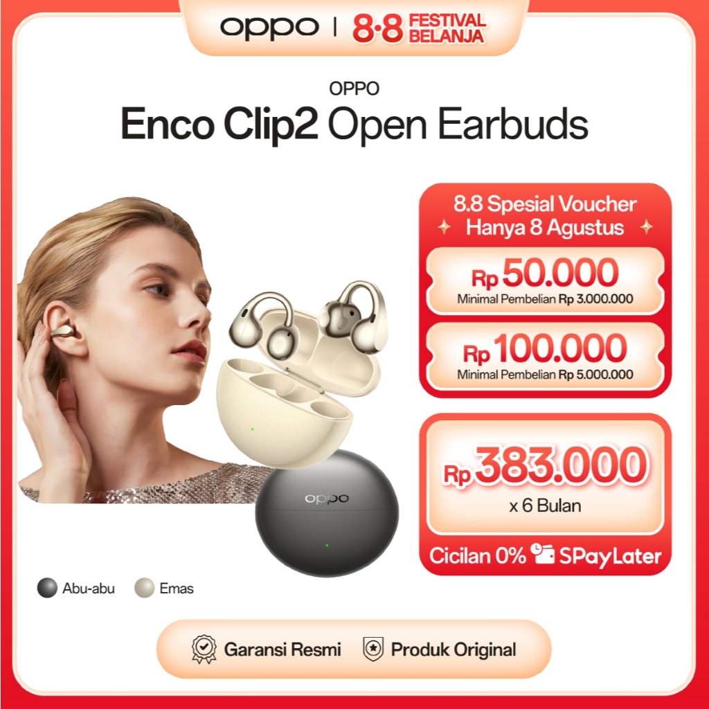 [BARU] OPPO Enco Clip2 Open Earbuds [Sound Tuning by DYNAUDIO, Flagship 6nm AI Quad-Core Chip. Crystal-Clear Bone Calls, Shape-Memory Ni-Tic Arc]