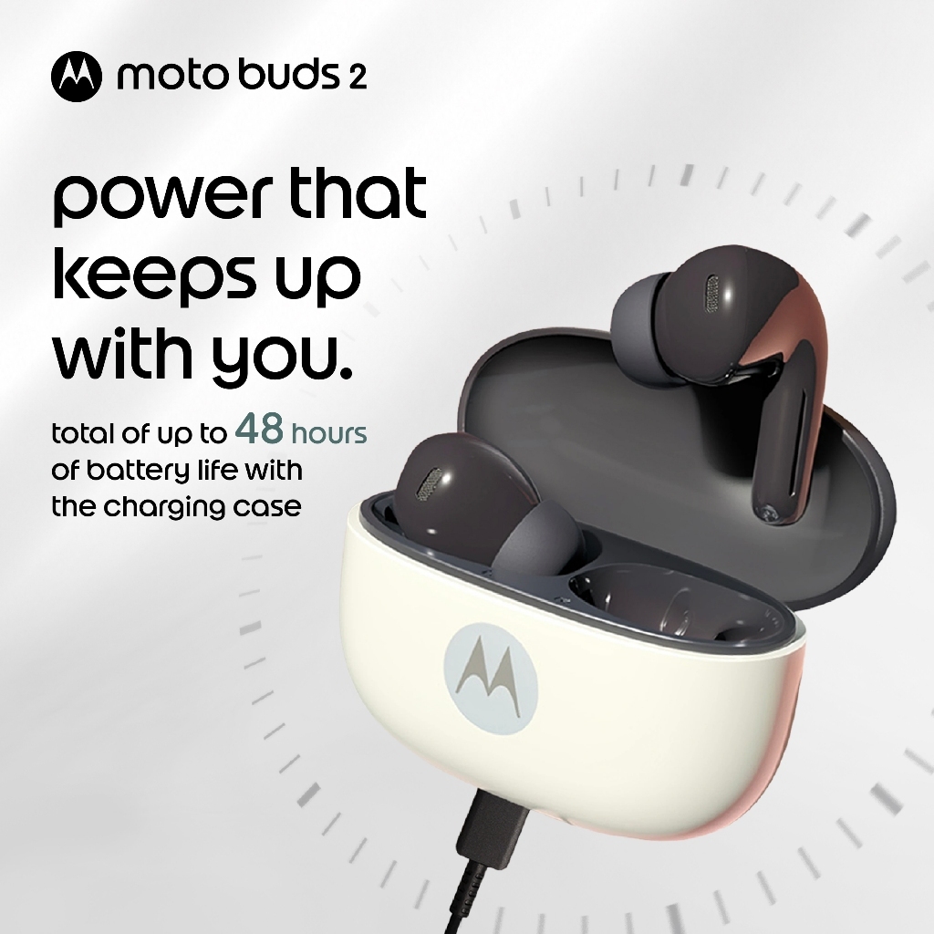 Moto Buds 2 - Dynamic Dual Driver 11mm + 6mm - Hi Res Audio - Dynamic ANC 55dB - 48 hours Total Battery - LHDC & LDAC Audio Codec - Spatial Audio - 6 Microphones - Moto AI - Smart Connect - Gambar 4