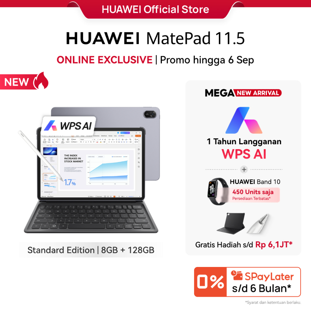 [8.8 s/d 20%* / FREE PEN] HUAWEI MatePad 11.5 Standard Tablet / Produktivitas WPS Setara PC ditenagai AI / 10,100 mAh 40W HUAWEI SuperCharge