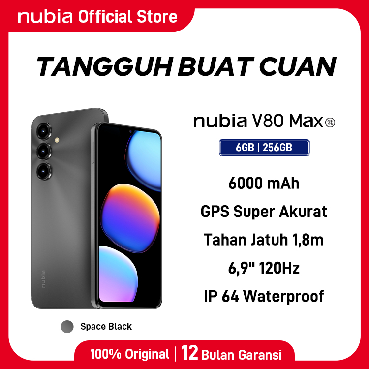 Handphone nubia V80 Max ROM 128 GB RAM 12 GB (6 GB + 6 GB) Smartphone Layar 6.9" HD 120Hz, Baterai 6000mAh Fast Charging GPS Turbo - Gambar 2