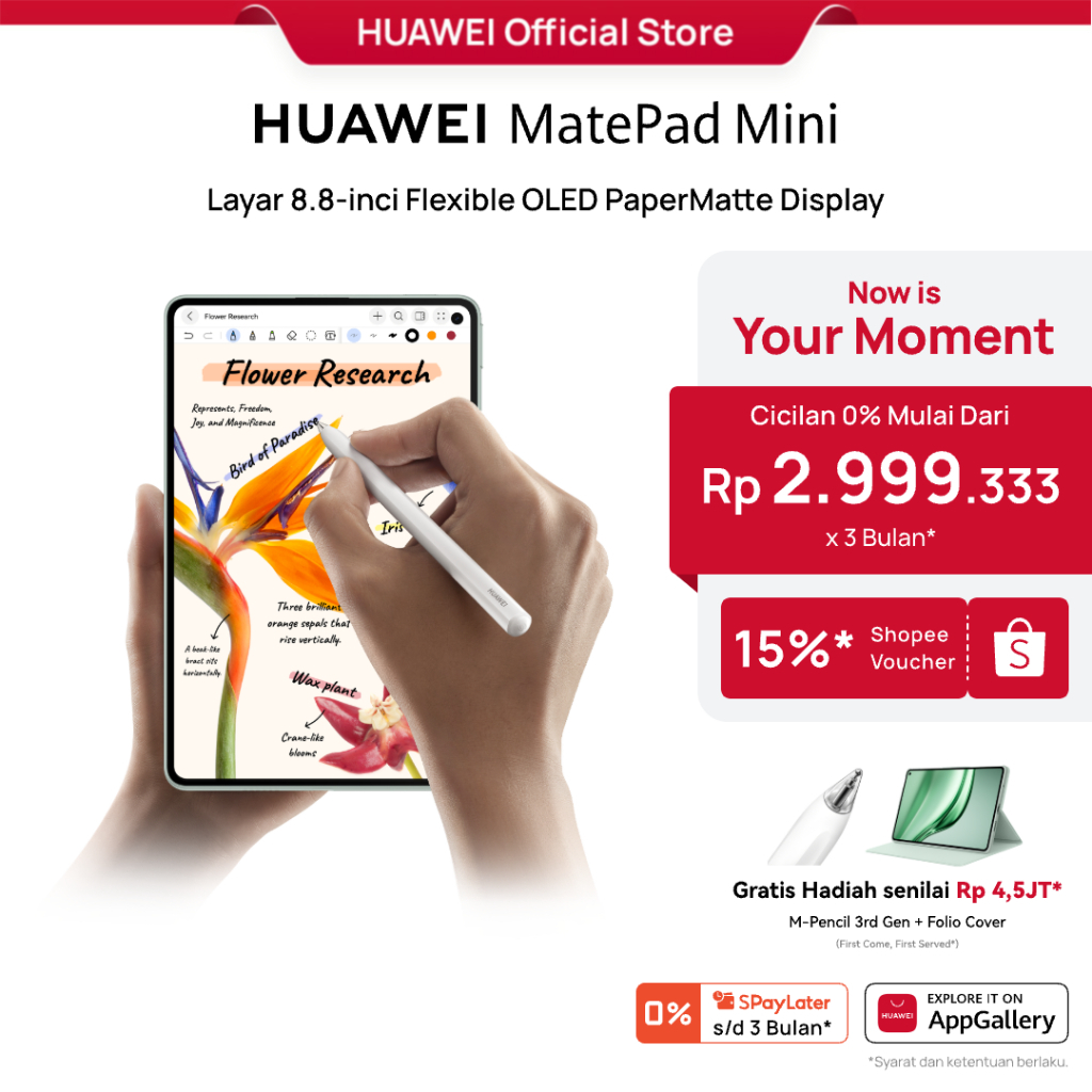 [PayDay s/d 15%] HUAWEI MatePad Mini 12GB + 256GB Tablet / Ultra-light, Ultra-thin / 8.8" Flexible OLED PaperMatte Display / AI WPS Office 3.0