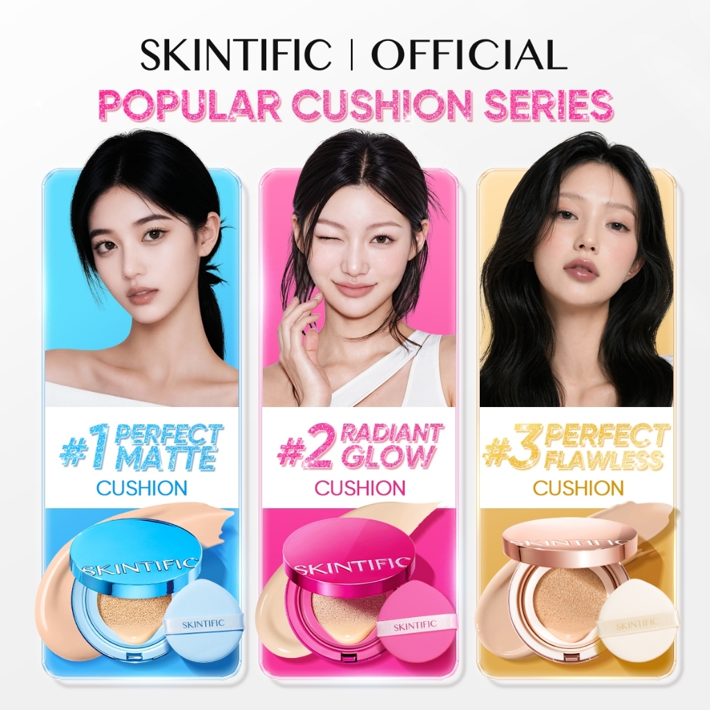 BUNDLE HEMAT / SKINTIFIC - Cushion + Refill / Radiant Glow / Matte / Flawless Natural Cushion & Refill Set High Coverage Compact Foundation Makeup Set - Gambar 2